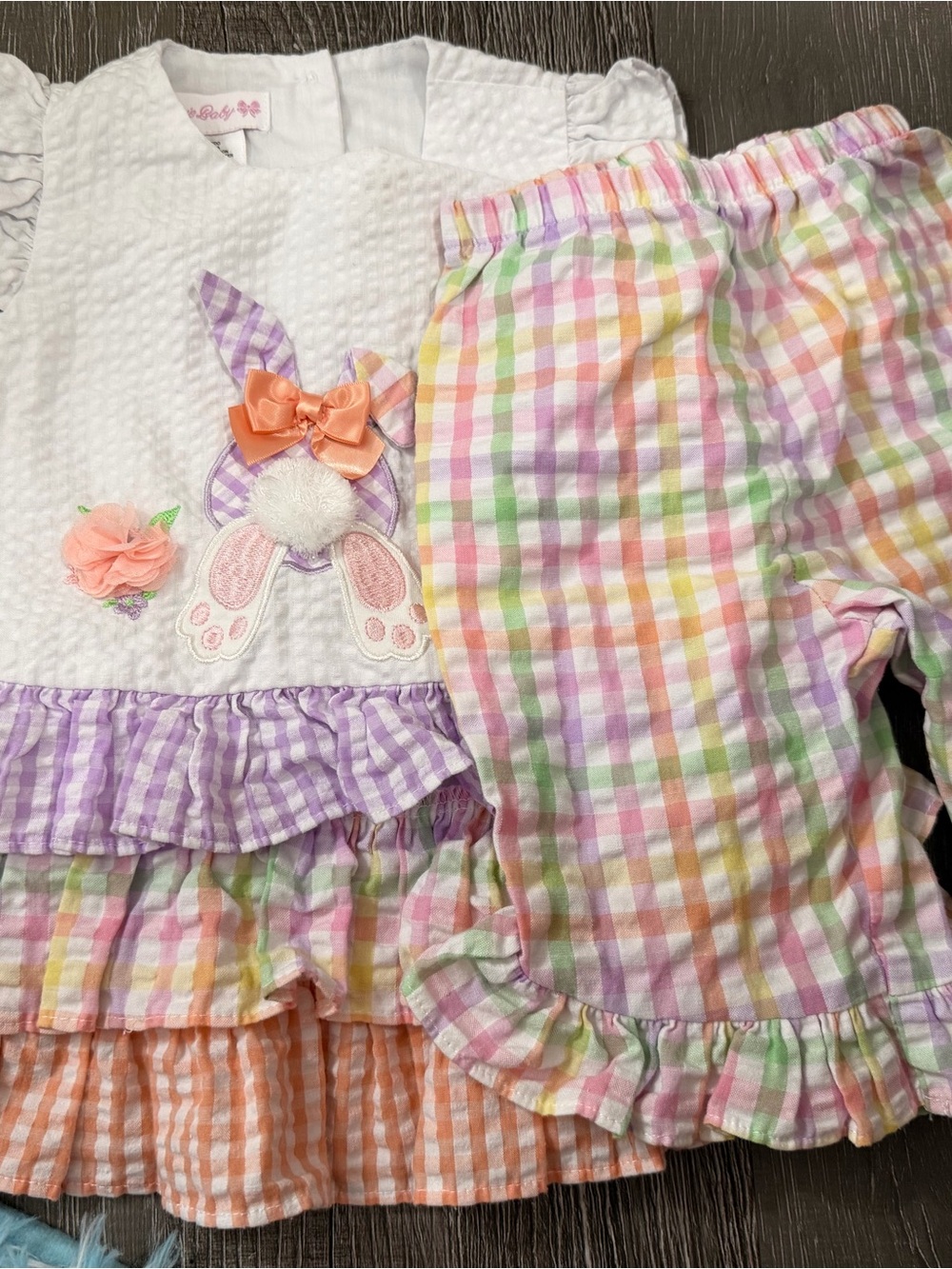 Easter Bunny Seersucker Two-Piece Set in Pastel Gingham